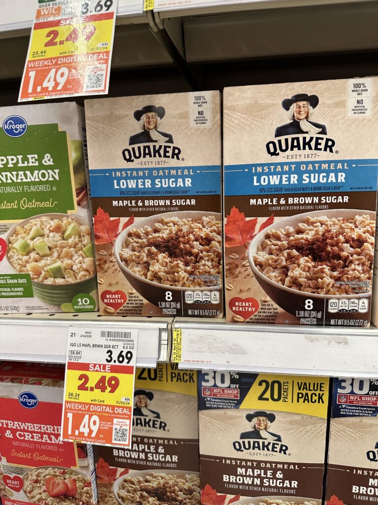 quaker instant oatmeal kroger shelf image