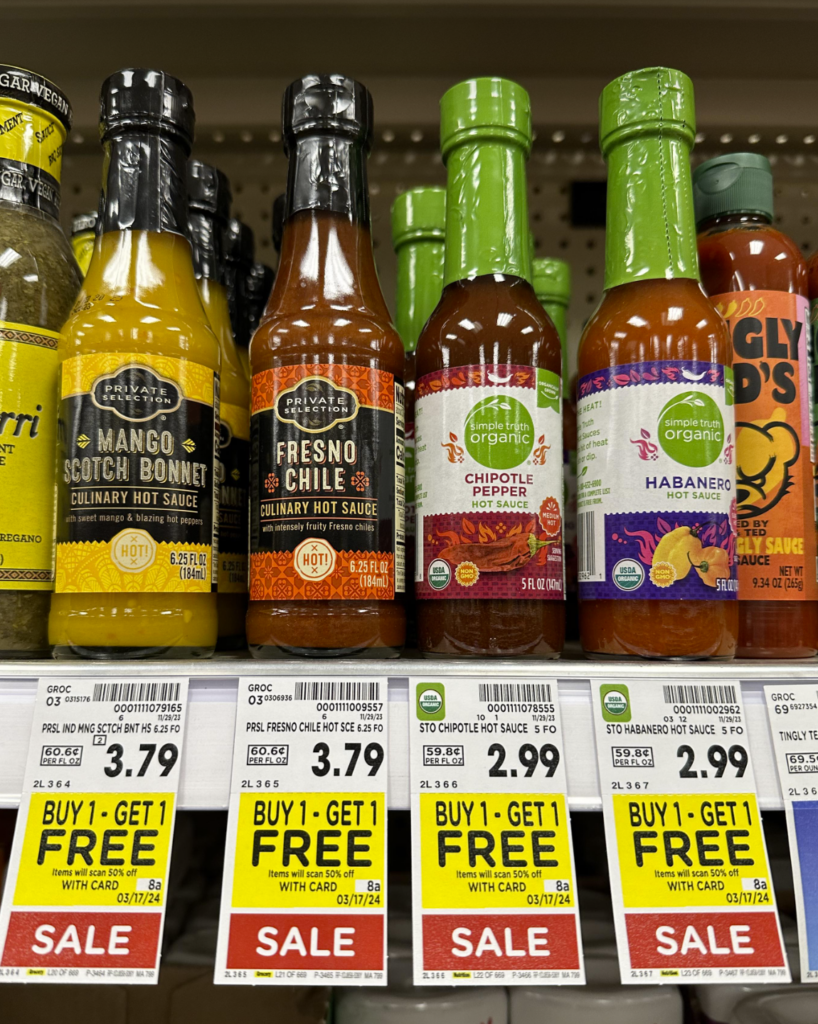 Private Selection and Simple Truth Organic Hot Sauce Kroger Shelf Image