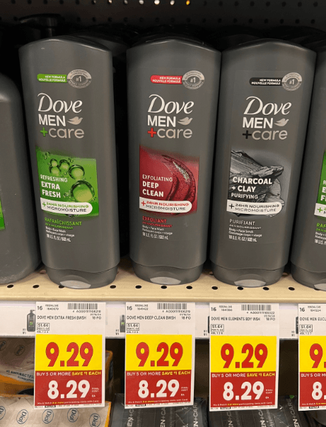 Dove Men+Care Body Wash Kroger Shelf Image