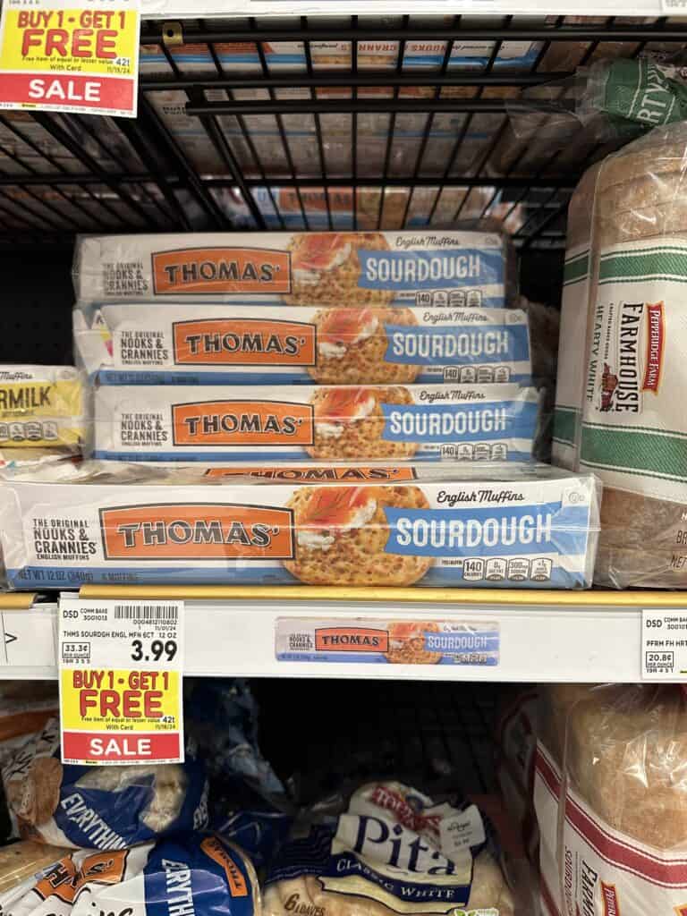 Thomas' English Muffins, Bagels and Swirl Bread Kroger Shelf Image