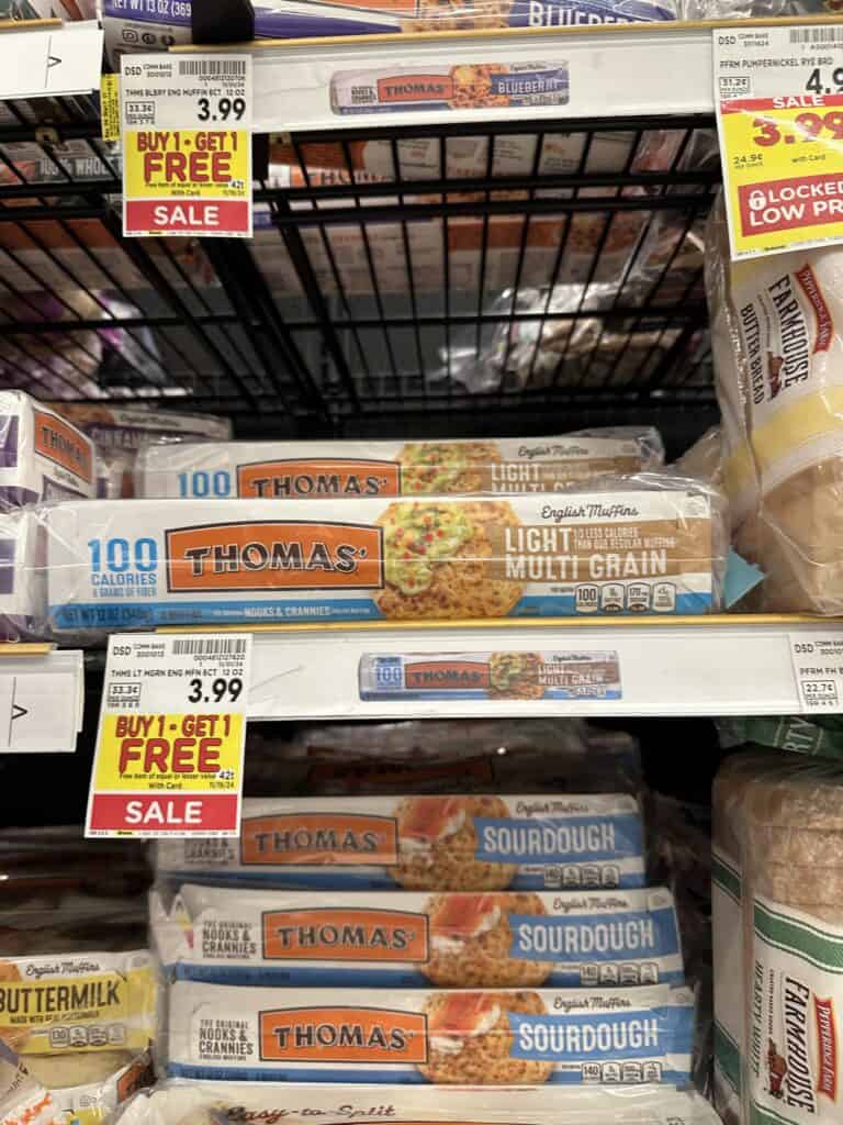 Thomas' English Muffins, Bagels and Swirl Bread Kroger Shelf Image