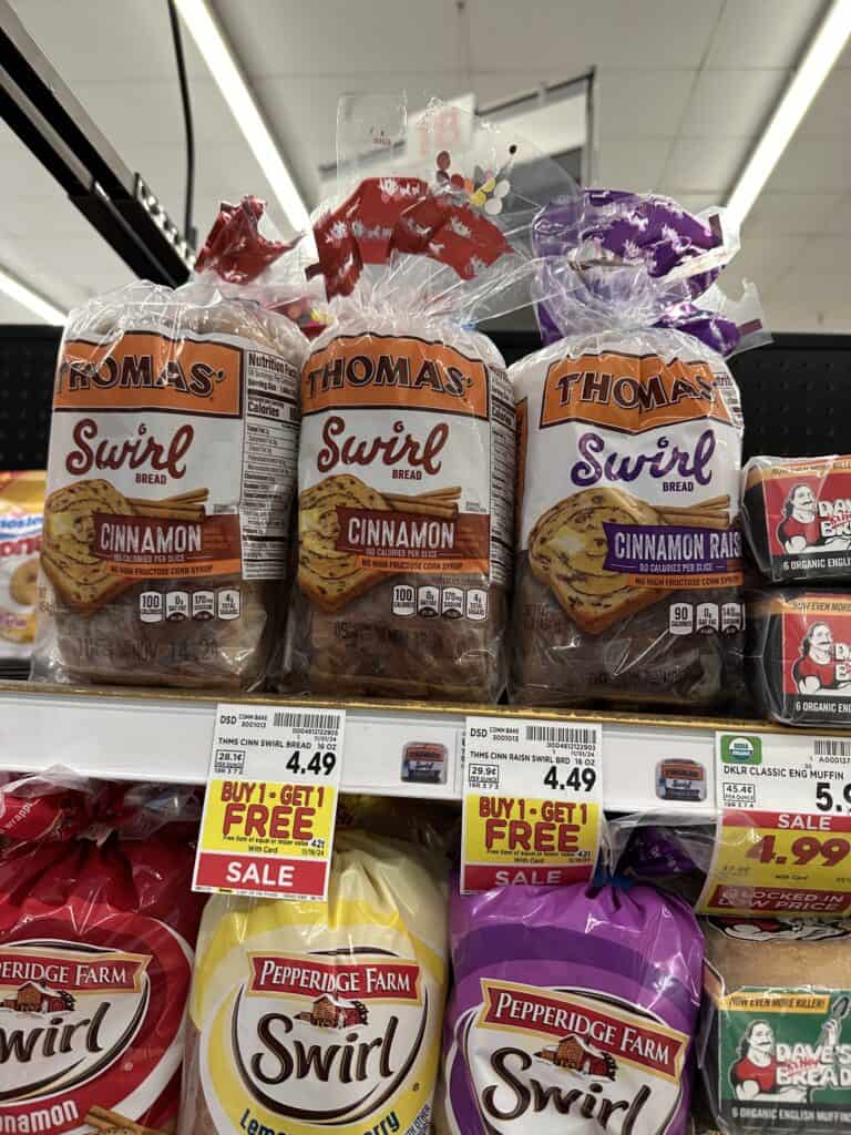 Thomas' English Muffins, Bagels and Swirl Bread Kroger Shelf Image