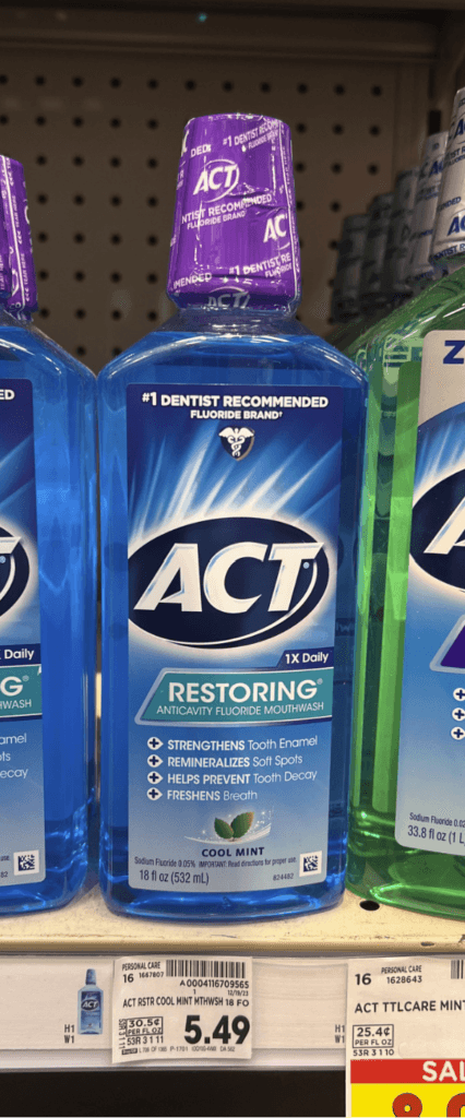 ACT Cool Mint Mouthwash Kroger Shelf Image