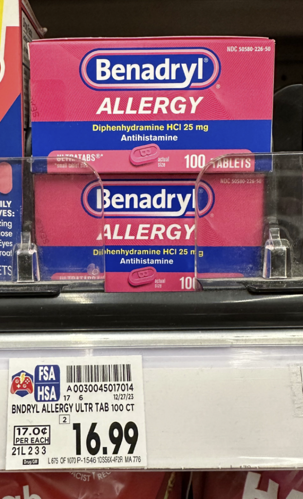 Benadryl Allergy 100 ct Kroger Shelf Image