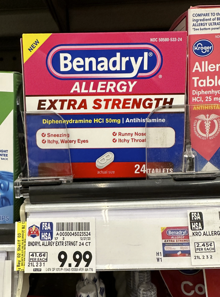 Benadryl Allergy Extra Strength Kroger Shelf Image