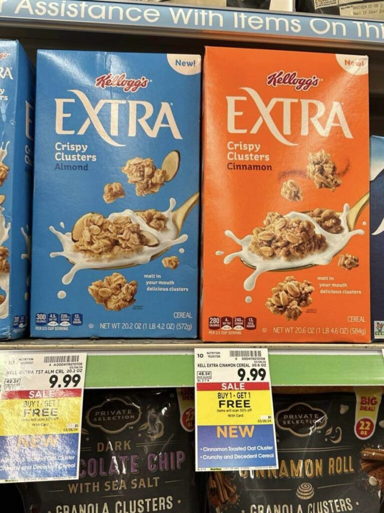 kelloggs extra cereal kroger shelf image