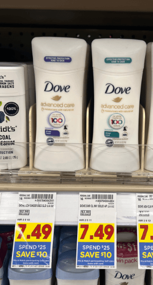 Dove Advanced Care Deodorant Kroger Shelf Image