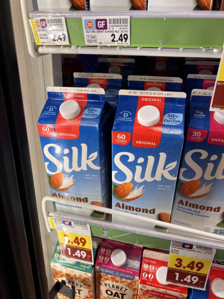 silk almond milk kroger shelf image