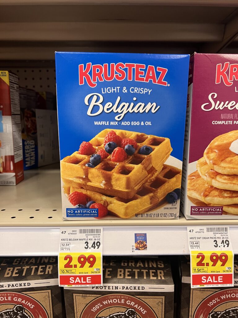 krusteaz pancakes and waffles mix kroger shelf image