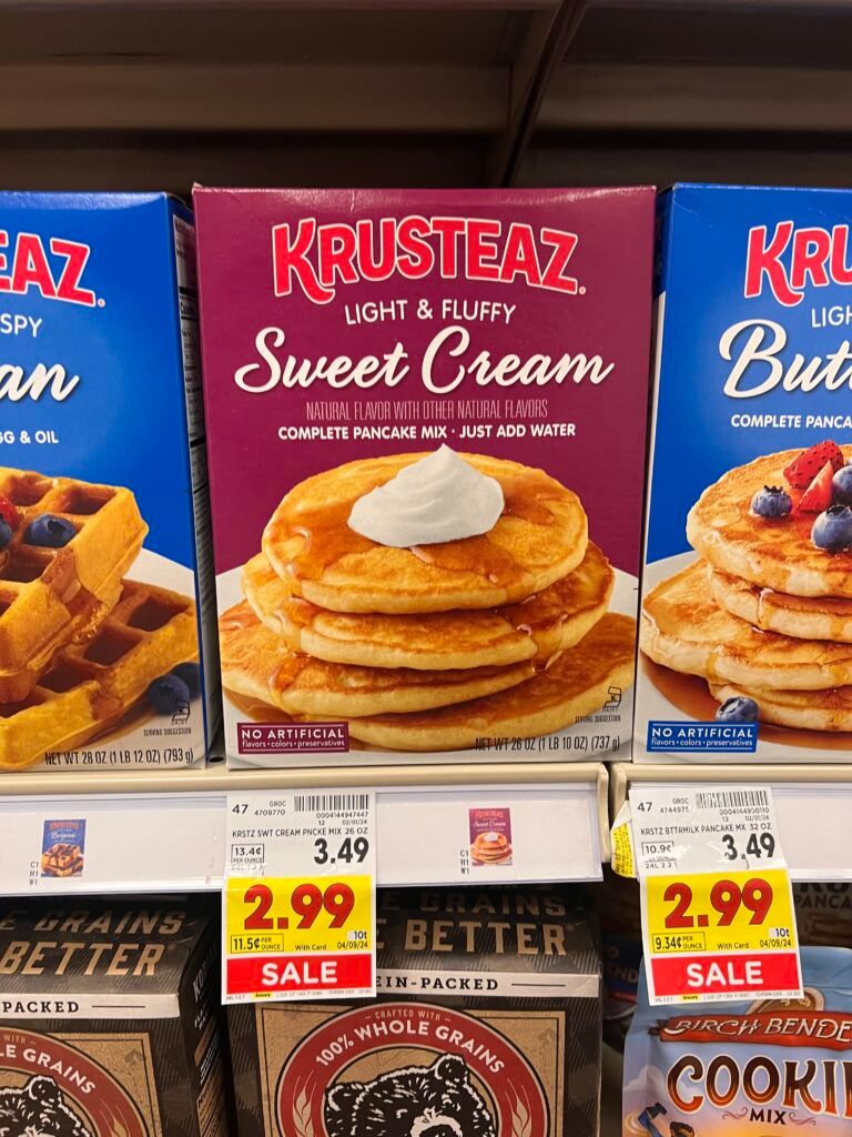 krusteaz pancakes and waffles mix kroger shelf image