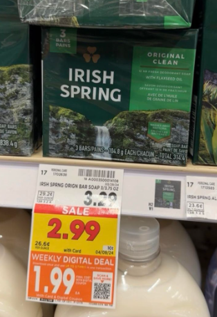 Irish Spring Bar Soap Kroger Shelf Image