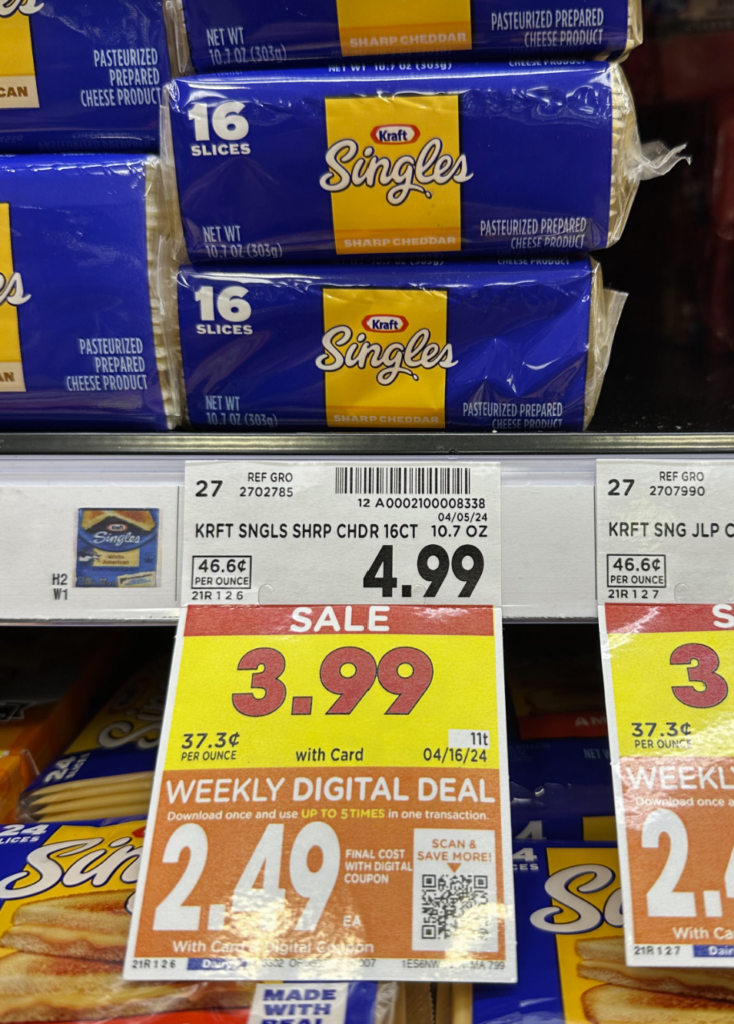 Kraft Cheese Singles Kroger Shelf Image