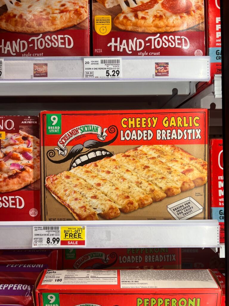 screamin sicilian pizza and breadstix kroger shelf image