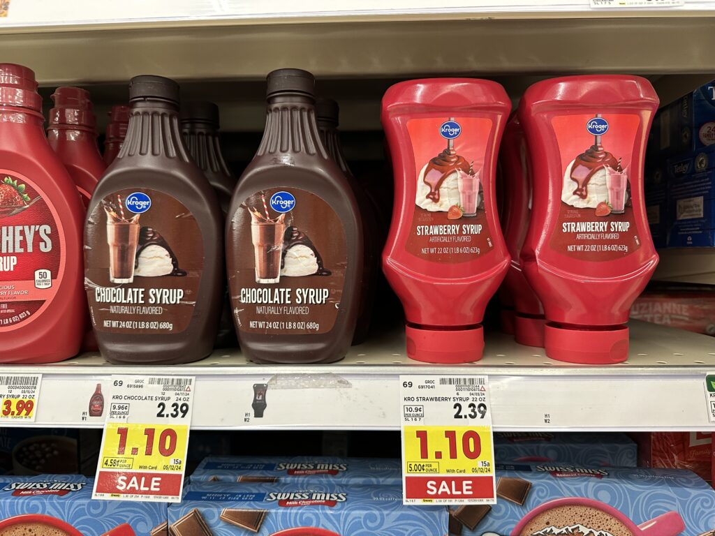 kroger chocolate and strawberry syrup shelf image