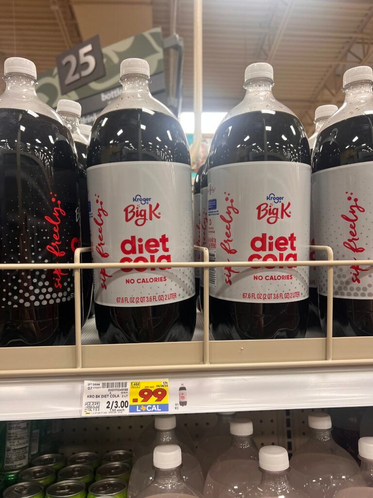 Big K 2 liter Soda Bottles Kroger Shelf Image