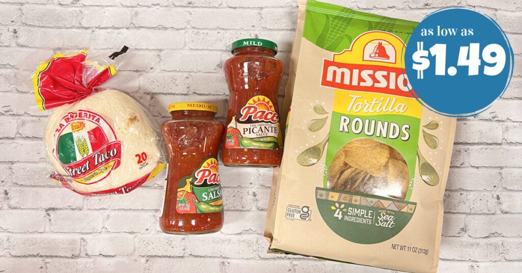 Mission Tortilla Chips, Pace Salsa and La Banderita Street Tacos as low