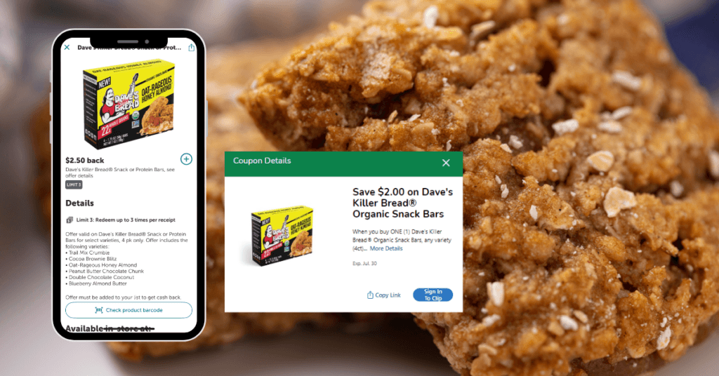 Dave's Killer Organic Snack bars Kroger Digital Coupon and Ibotta Rebate