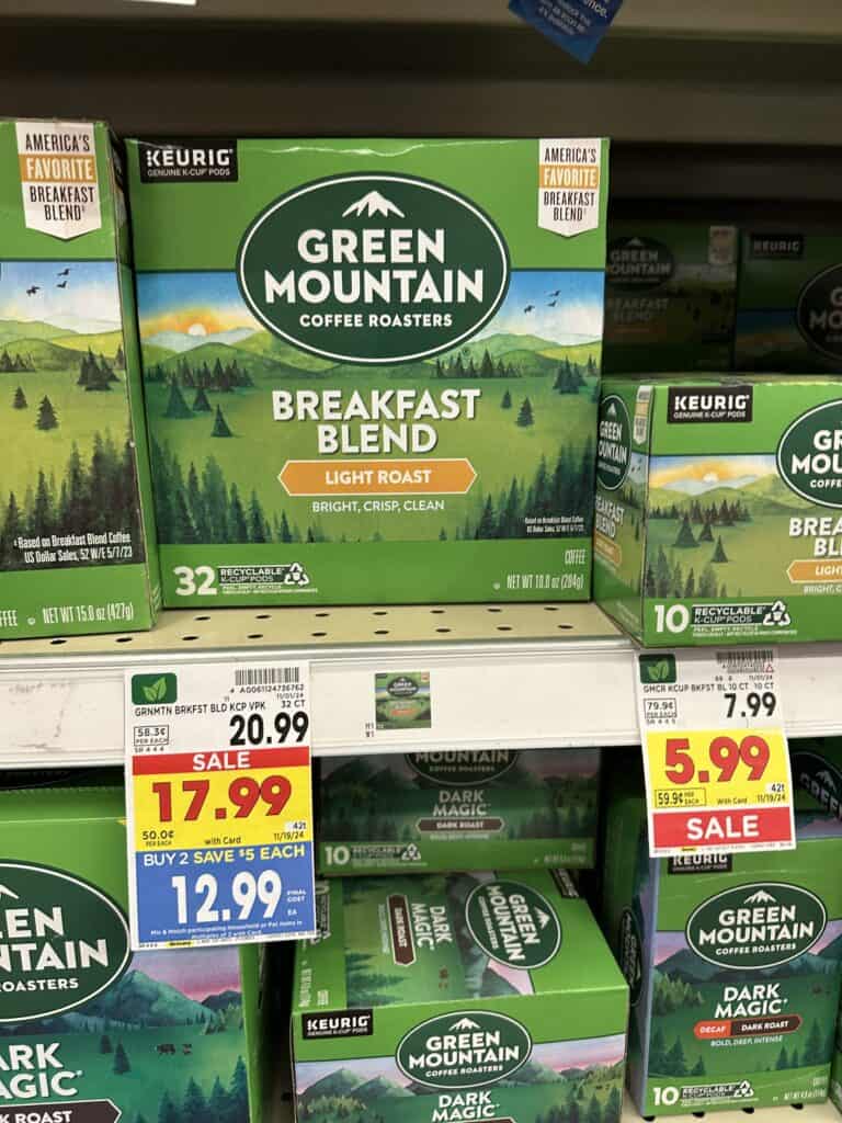 Green Mountain, Original Donut Shop, Newman's Own, Krispy Kreme, Caribou Coffee Kroger Shelf Images 