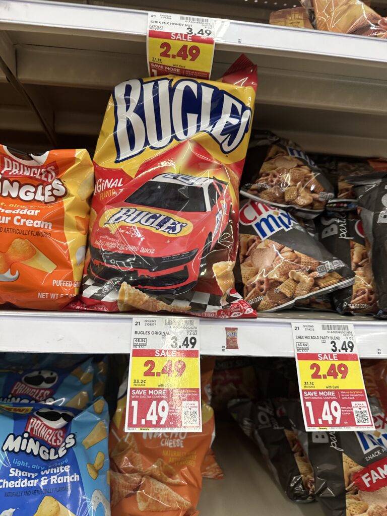 Bugles, Chex Mix and Gardetto's Kroger Shelf Images