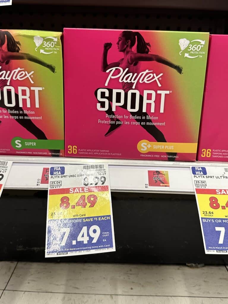 Carefree Pads and Playtex Tampons Kroger Shelf Image