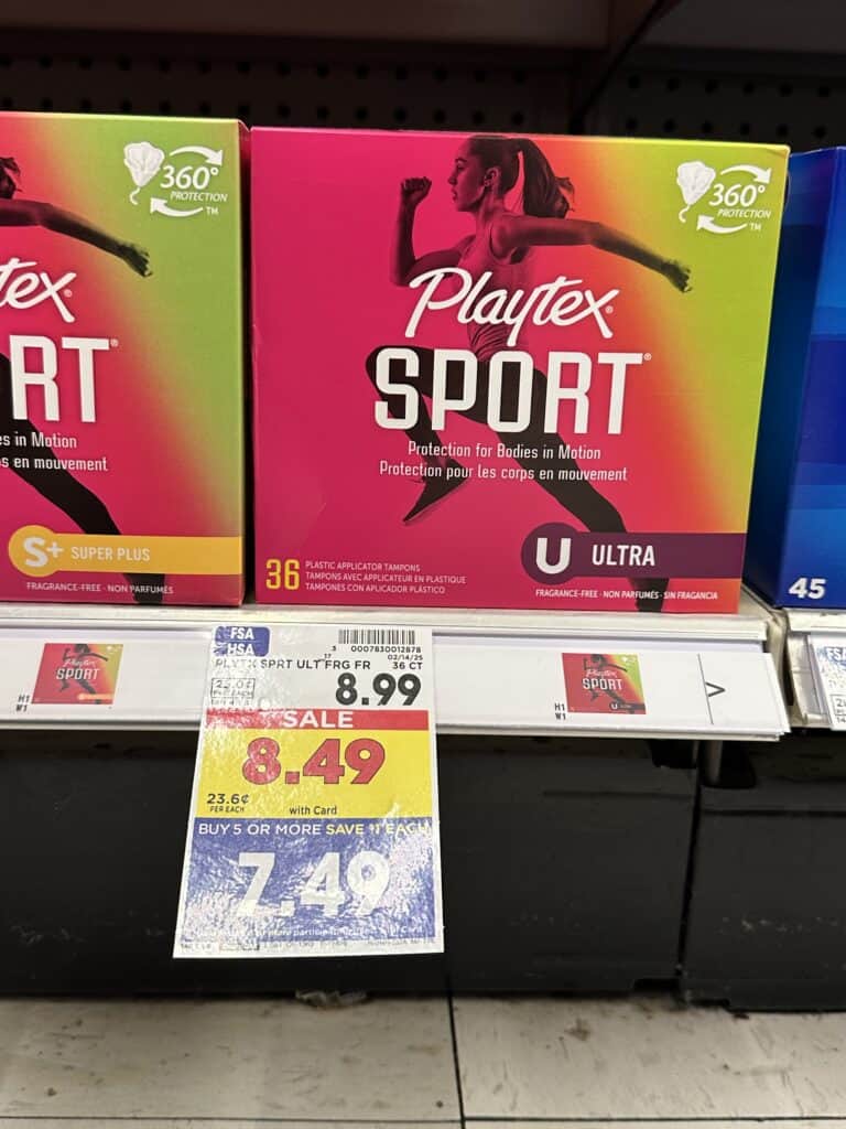 Carefree Pads and Playtex Tampons Kroger Shelf Image
