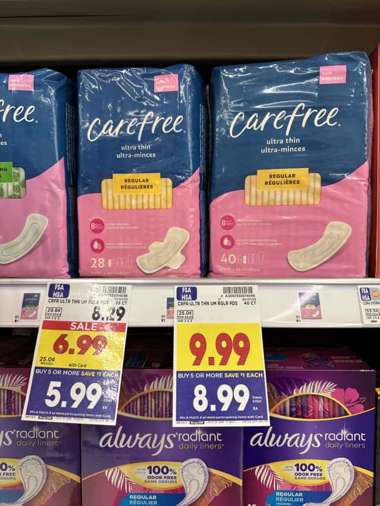 Carefree Pads and Playtex Tampons Kroger Shelf Image