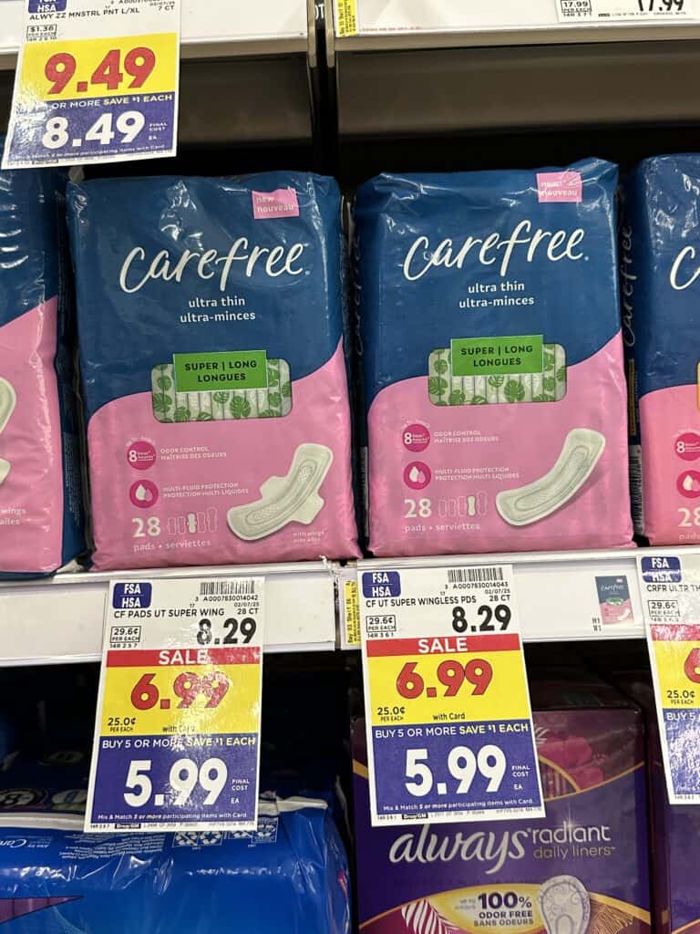 Carefree Pads and Playtex Tampons Kroger Shelf Image