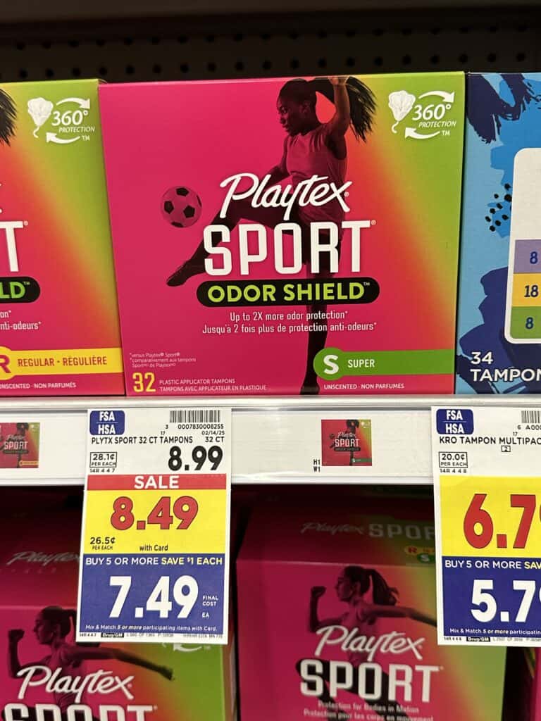 Carefree Pads and Playtex Tampons Kroger Shelf Image
