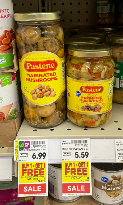 Pastene Mushrooms Kroger Shelf Image