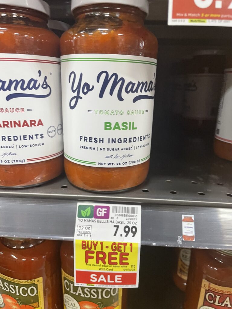 Yo Mama's Pasta Sauce Kroger Shelf Image