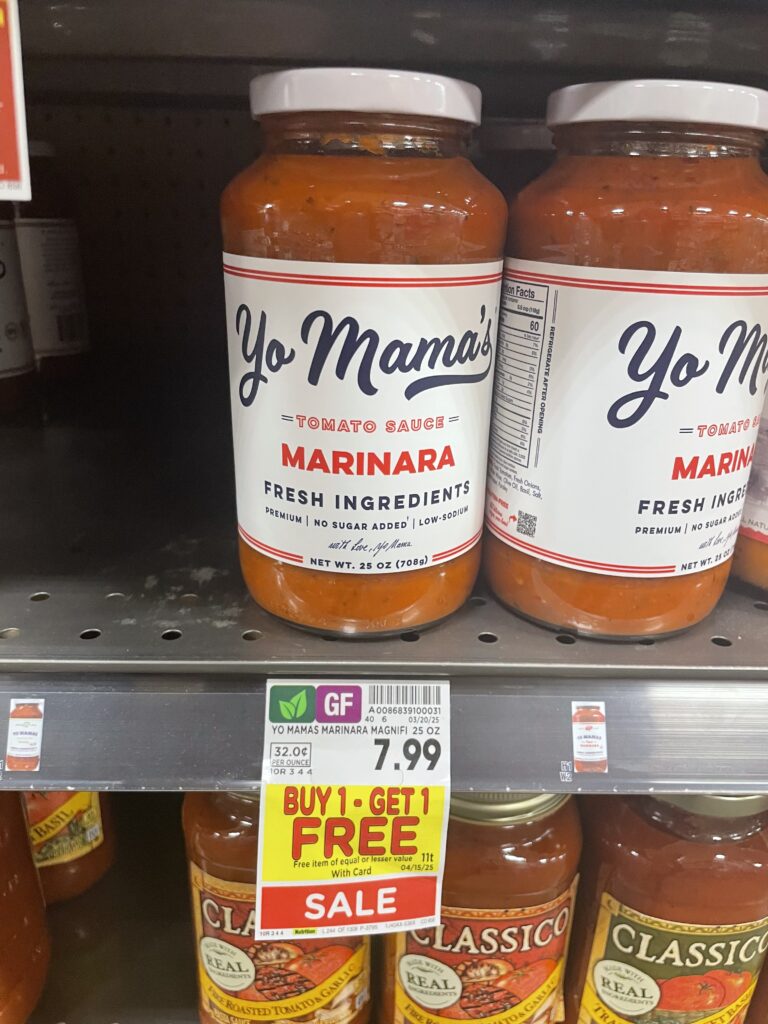 Yo Mama's Pasta Sauce Kroger Shelf Image