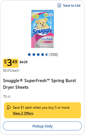 snuggles dryer sheets kroger price image
