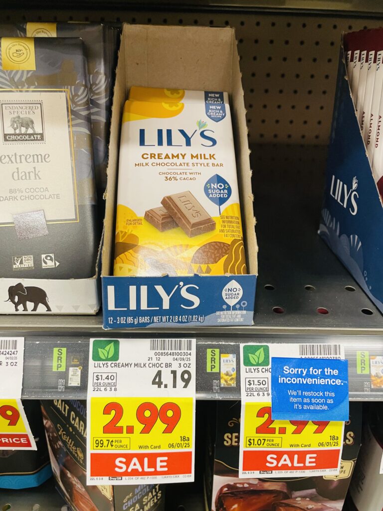 lily's chocolate bars kroger shelf image (1)