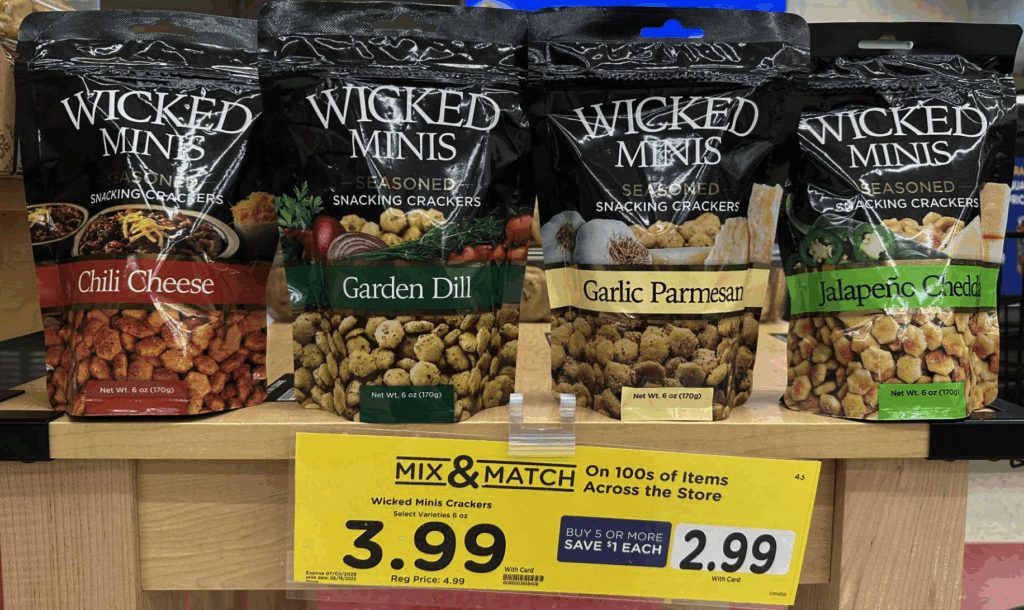 Wicked Minis Seasoned Snacking Crackers on Kroger shelf