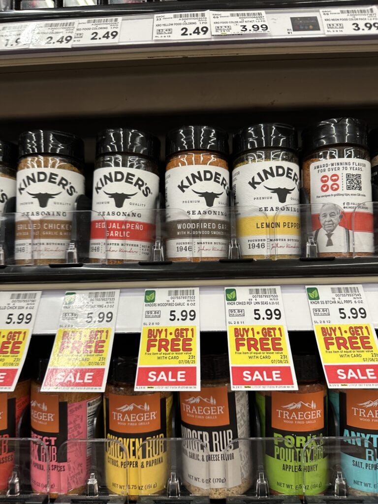 kinder's seasonings kroger shelf image (1)