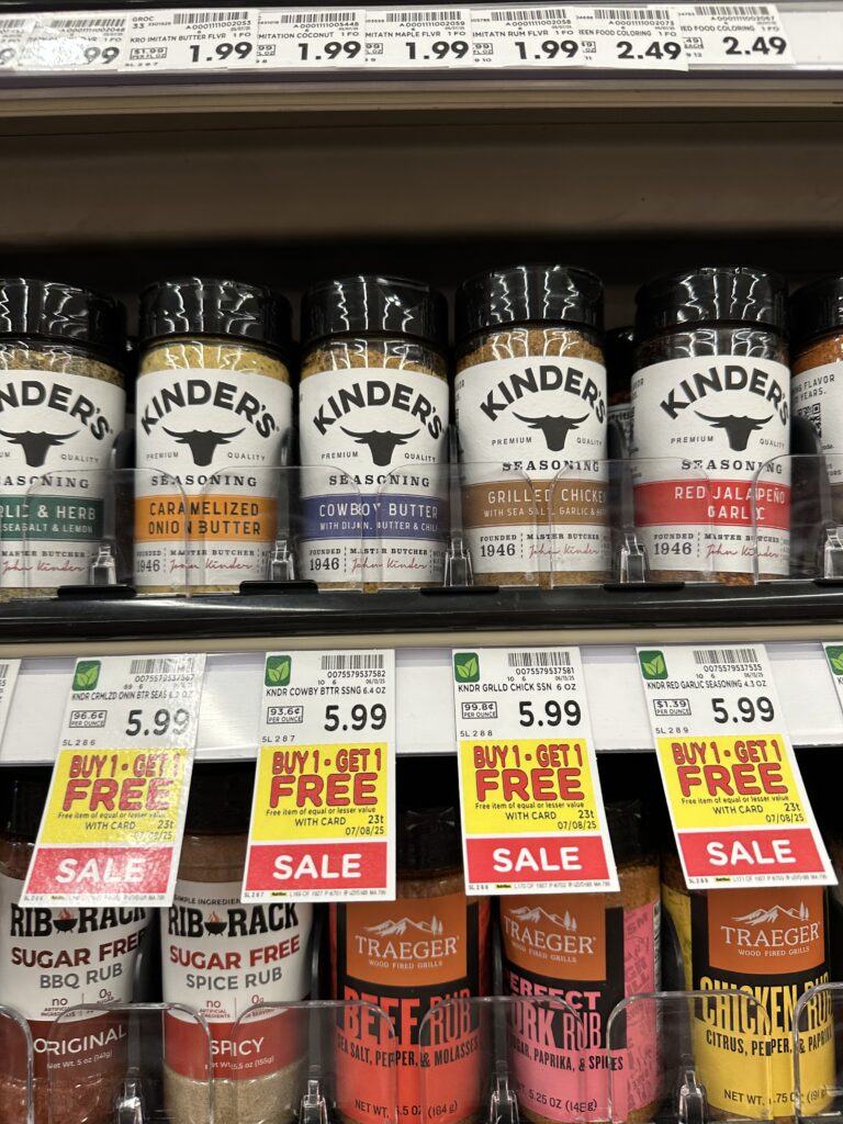 kinder's seasonings kroger shelf image (1)