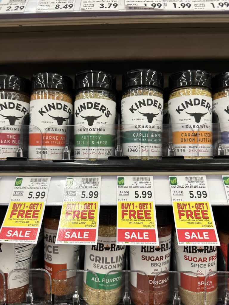 kinder's seasonings kroger shelf image (1)