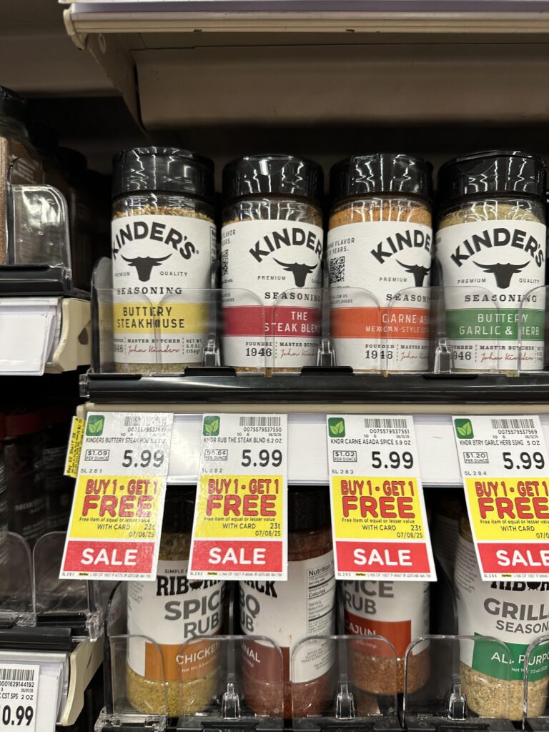 kinder's seasonings kroger shelf image (1)