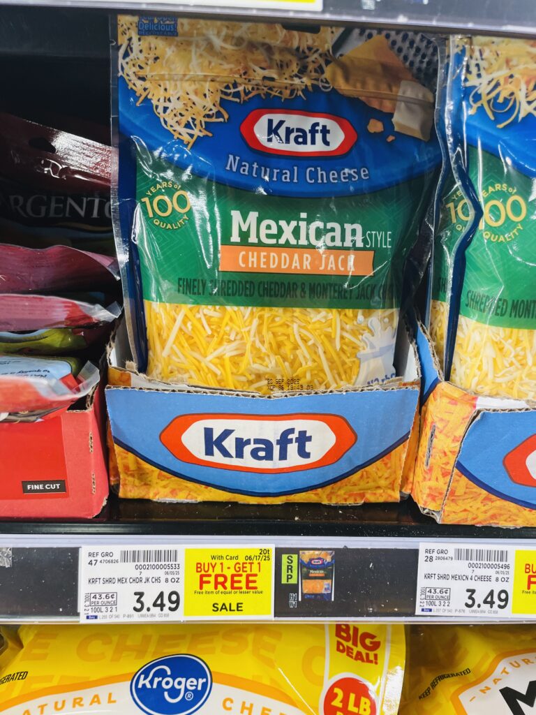 kraft shredded and string cheese kroger shelf image (1)
