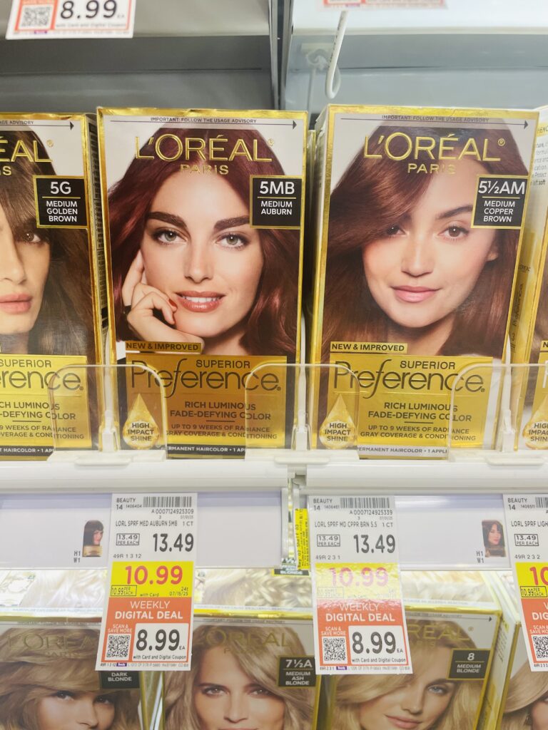L'Oreal Paris Superior Preference Hair Color and Maybelline New York Sky High Mascara Kroger Shelf Image