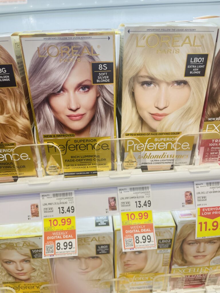 L'Oreal Paris Superior Preference Hair Color and Maybelline New York Sky High Mascara Kroger Shelf Image