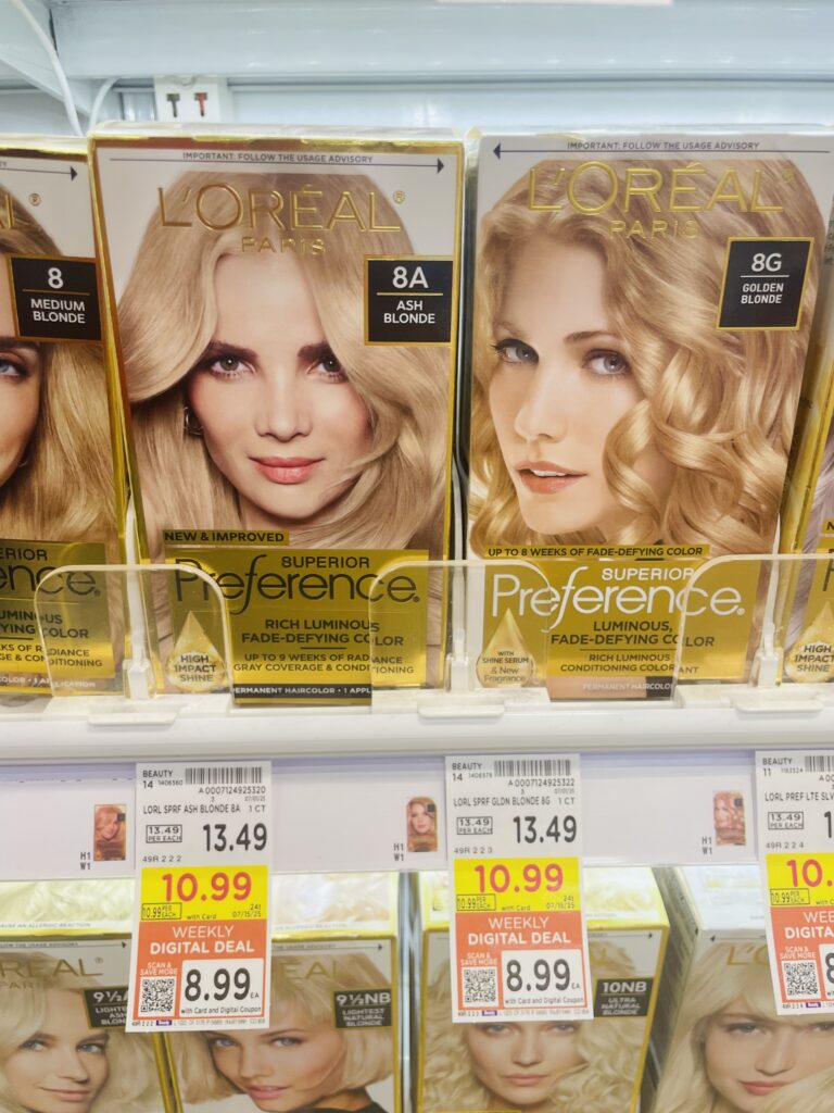 L'Oreal Paris Superior Preference Hair Color and Maybelline New York Sky High Mascara Kroger Shelf Image