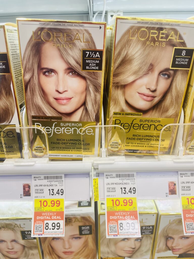 L'Oreal Paris Superior Preference Hair Color and Maybelline New York Sky High Mascara Kroger Shelf Image