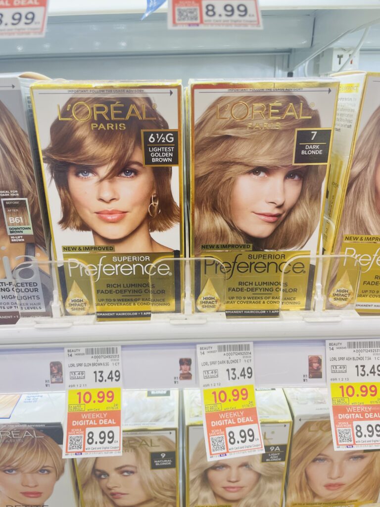 L'Oreal Paris Superior Preference Hair Color and Maybelline New York Sky High Mascara Kroger Shelf Image