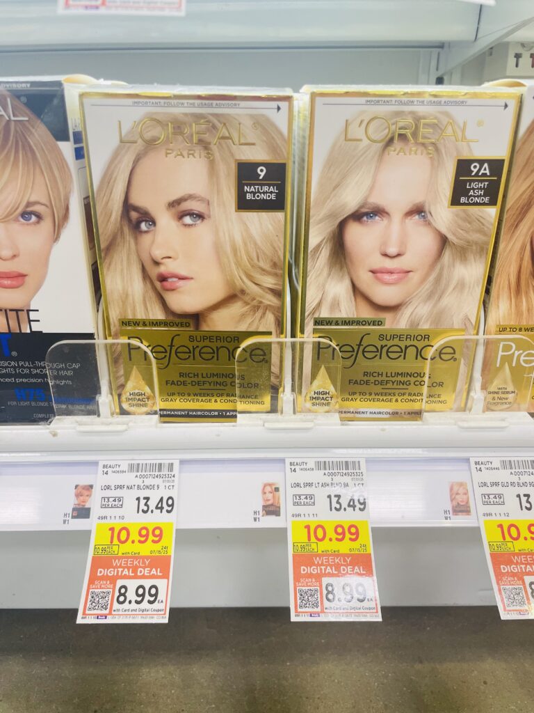 L'Oreal Paris Superior Preference Hair Color and Maybelline New York Sky High Mascara Kroger Shelf Image