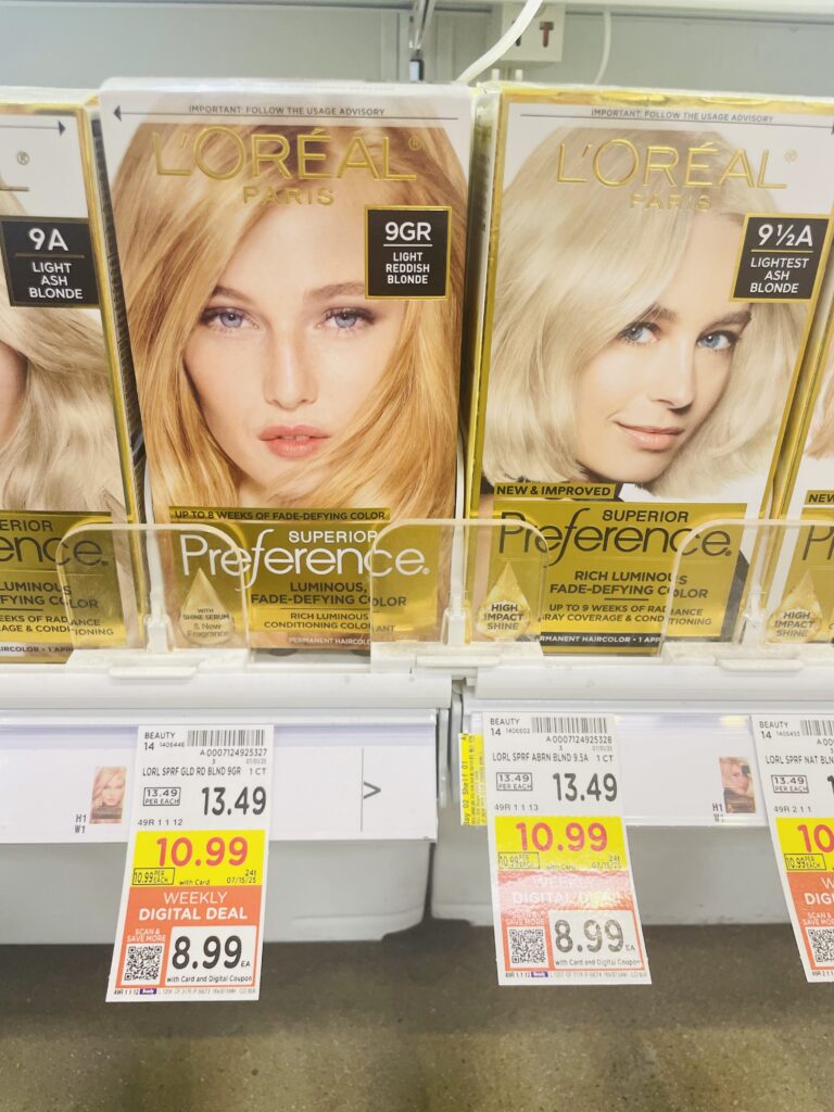 L'Oreal Paris Superior Preference Hair Color and Maybelline New York Sky High Mascara Kroger Shelf Image