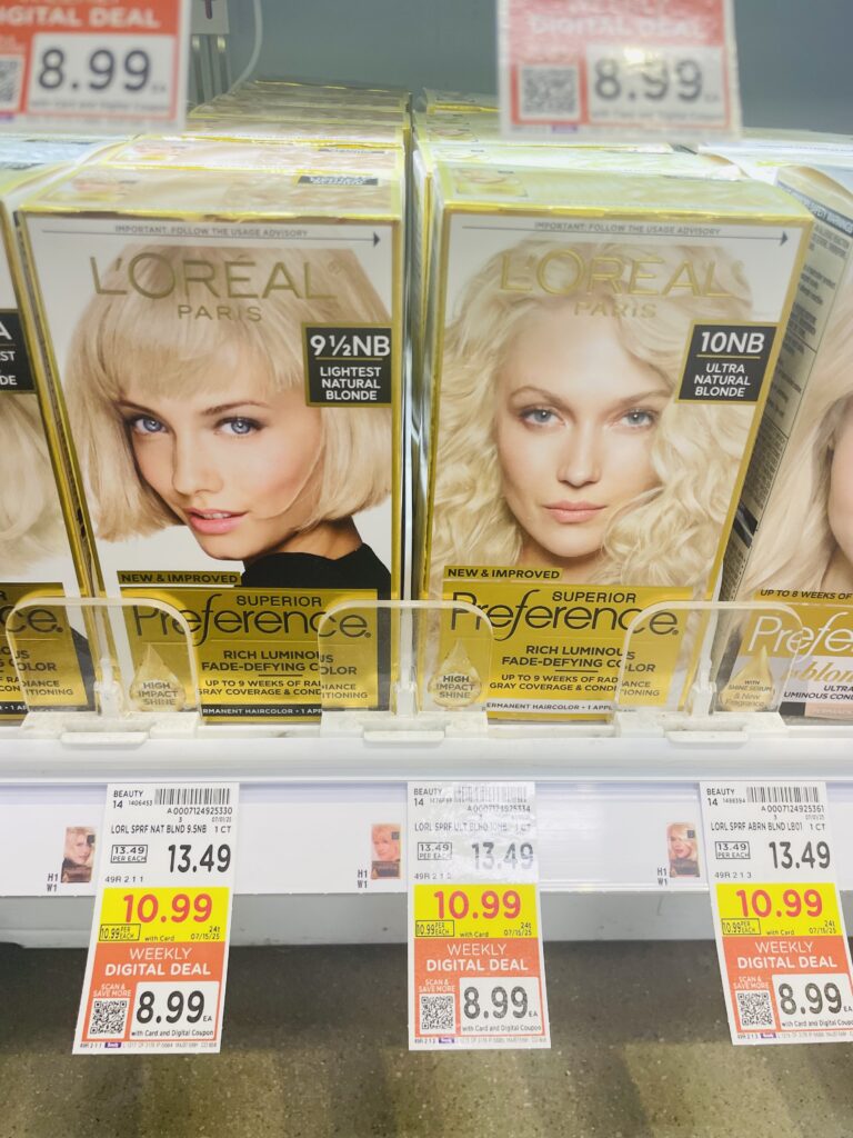 L'Oreal Paris Superior Preference Hair Color and Maybelline New York Sky High Mascara Kroger Shelf Image