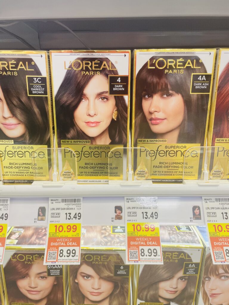 L'Oreal Paris Superior Preference Hair Color and Maybelline New York Sky High Mascara Kroger Shelf Image
