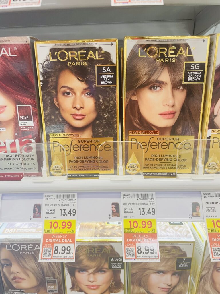 L'Oreal Paris Superior Preference Hair Color and Maybelline New York Sky High Mascara Kroger Shelf Image