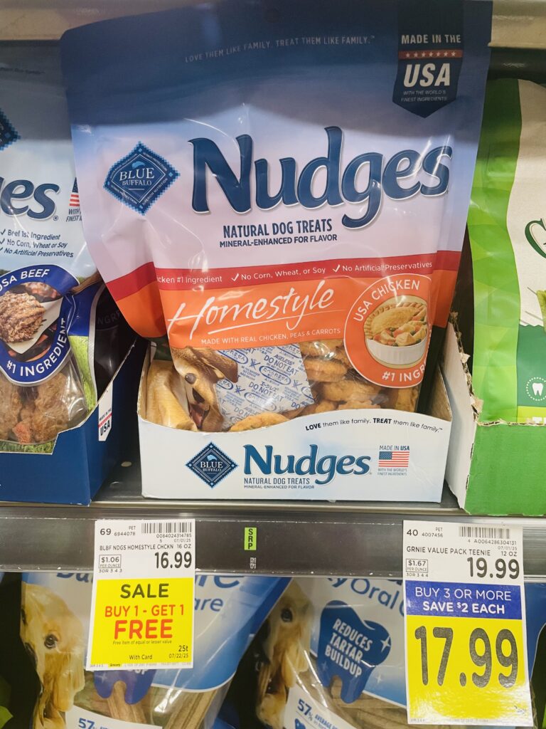 Blue Nudges Dog Treats Kroger Shelf Image